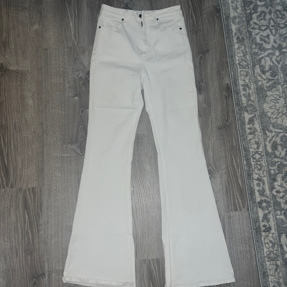 White high waisted flare jeans